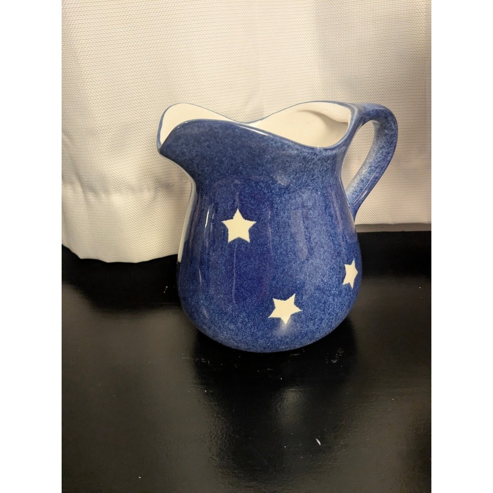 90s Celestial Blue Star Moon Pitcher Whimsigoth Pottery - Picture 3 of 5